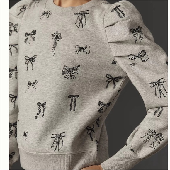 Anthropologie Maeve Gray Sweatshirt with embroidered Bow Print - Picture 2 of 10